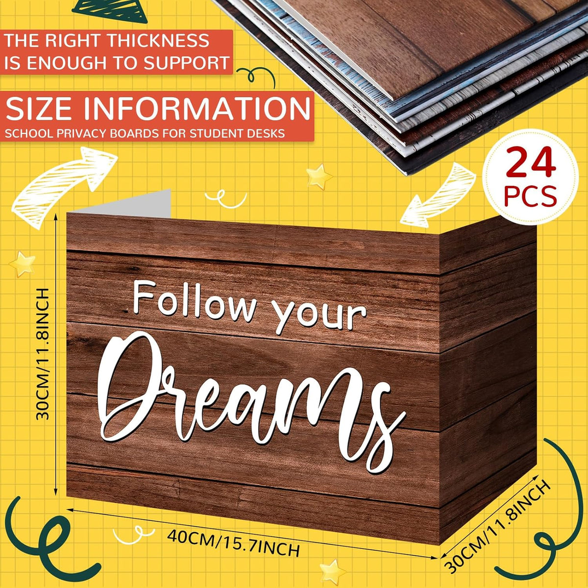 Honoson 24 Pcs Bulk Inspirational Privacy Folders for Students Cardboard Test Privacy Boards Motivational Words Desk Dividers Shield for Classroom School Study Supplies, 6 Styles(Farmhouse)