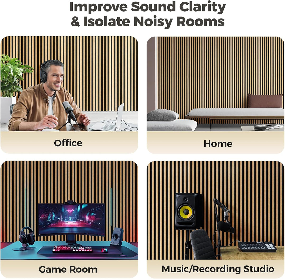 4-Pack Bilayer Acoustic Wall Panels Large Self-Adhesive, 47.2” * 23.6” * 0.71” Soundproof Wall Panel, Acoustical Barrier of Polyester Fiber, Decorative Panels for Home&Office ,Black+Brown