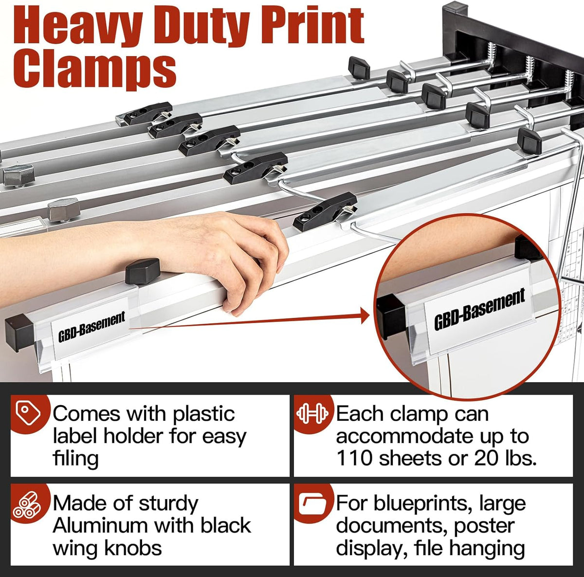 Estune Blueprint Hanging Clamps Binding Strips Storage for Construction Paper Poster Plans Drawings Arts (6, 30 Inches)