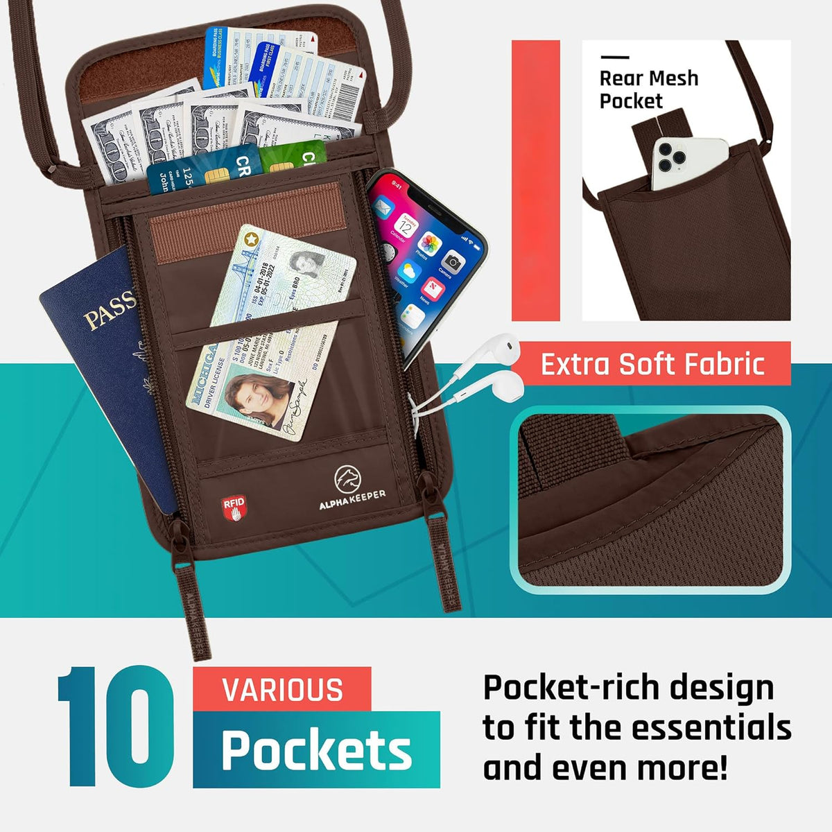 Neck Wallet, Travel Pouch For Passport Holder And Documents, Travel Neck Wallet For Traveling Women