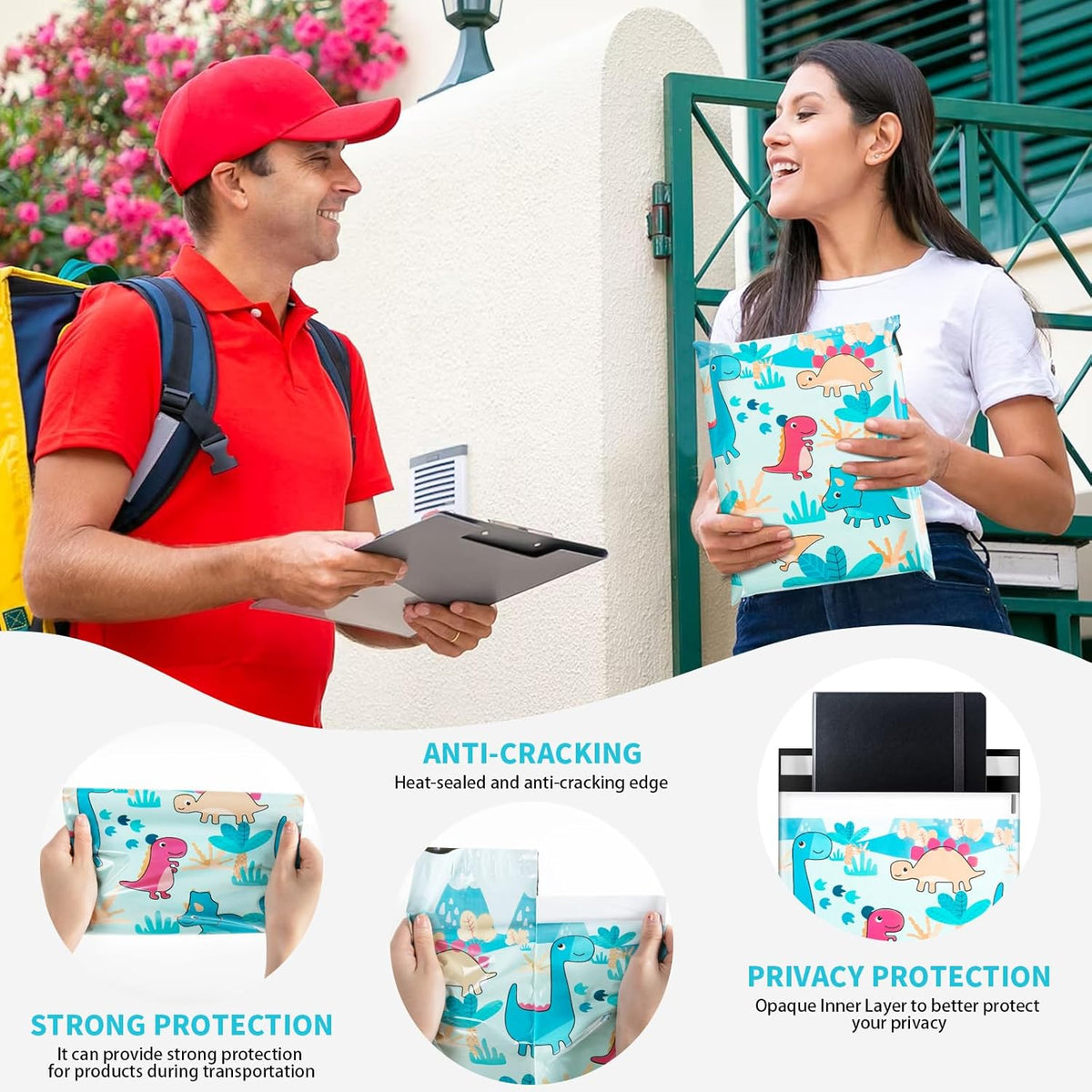 Oududianzi Poly Mailers 10x13, 100PCS Shipping Bags, Mailing Bags, Packaging Bags, Mailers Poly Bags, Polymailer Shipping Envelopes for Small business - Dinosaur
