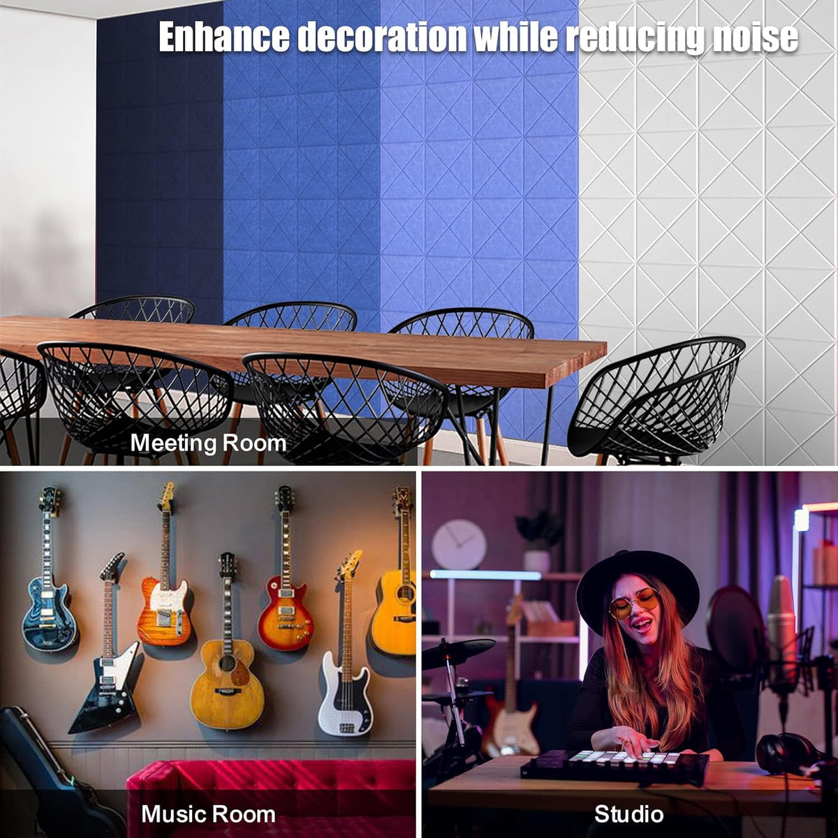 Sonicism 22 Pack X-Lined Acoustic Panels with Self-Adhesive, 12"X 12"X 0.4" Sound Proof Foam Panels, Decorative Soundproof Wall Panels, Sound Absorbing Tile for Home & Offices, Dark Blue