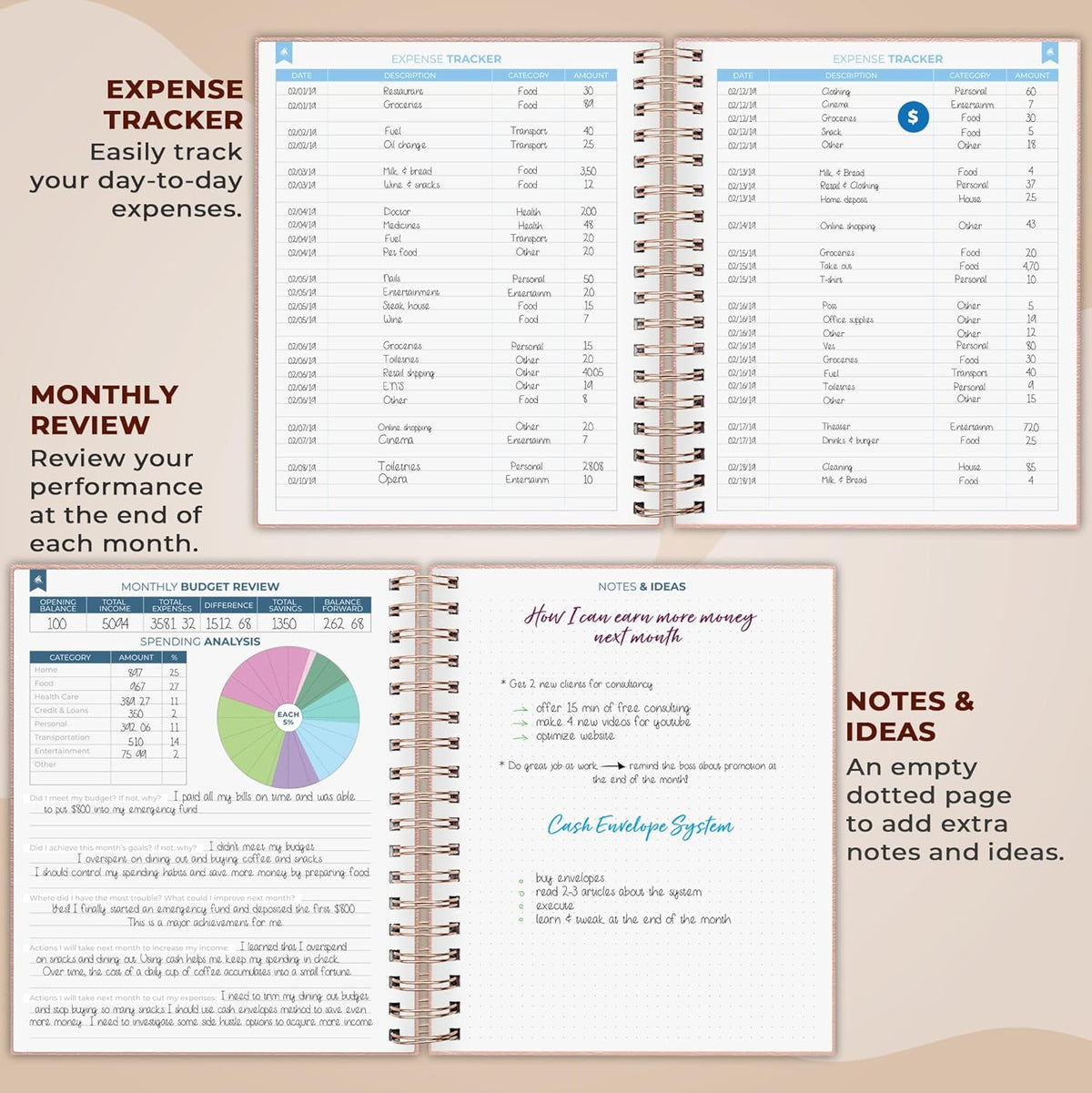 Clever Fox Budget Planner – Coiled Finance Book, Monthly Financial Journal, Budgeting Organizer & Expense Tracker Notebook, 8.5x9.5″ (Rose Gold)