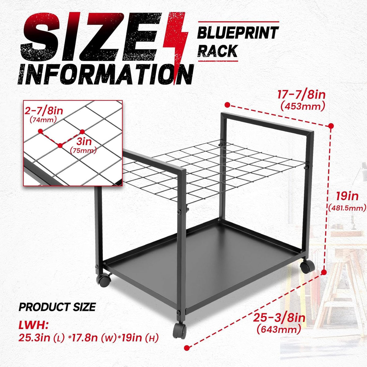 Blueprint Storage Rack 48 Slots Portable Architectural Plan Organizer with Wheels Blueprint File Storage Organizer Map Poster and Drawings Display Rack for Home, Office, School