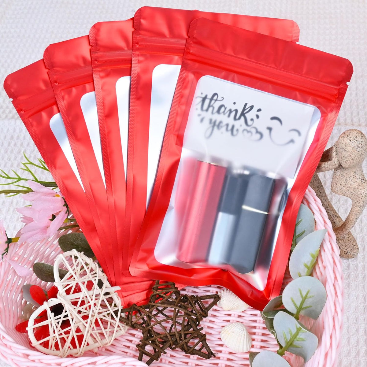 Resealable Mylar Pouch Bag Great for Office Home Party Favor Food Storage (100PCS, Red Color, 3.5 x 6.3 inch)