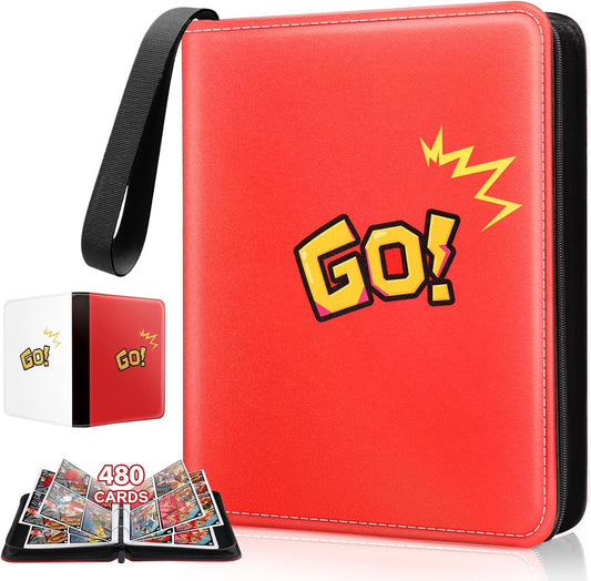 480-Card Binder – 4-Pocket Trading & Gaming Card Album with 60 Removable Sleeves, Portable PU Leather Zipper Case with Handle, Fits MTG & Sports Cards – Gift for Collectors