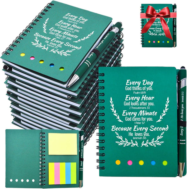 100 Pcs Bulk Fathers Day Christian Gifts Prayer Journal for Woman - 50 Set Religious Notepad with Christian Pen - Bible Notebook - Church Gifts for Inspirational, Bible Study, Devotions ( Green )