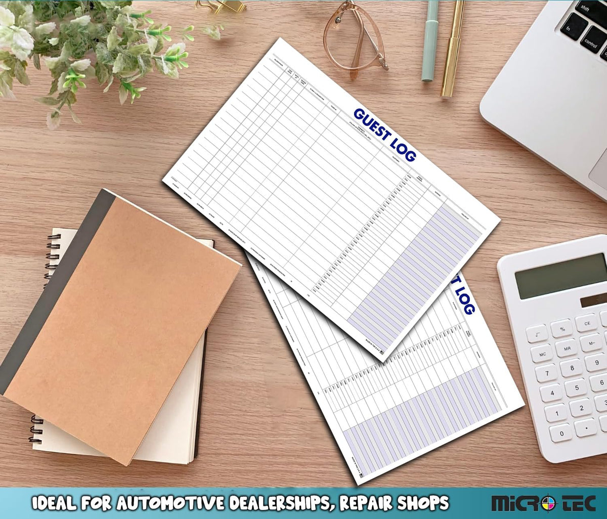Professional Guest Log Book - Efficiently Track Potential Customers and Follow-Up - Ideal for Automotive Dealerships, Repair Shops, and Service Centers - 17" × 11" - 100 Sheets Per Pad - Pack of 2