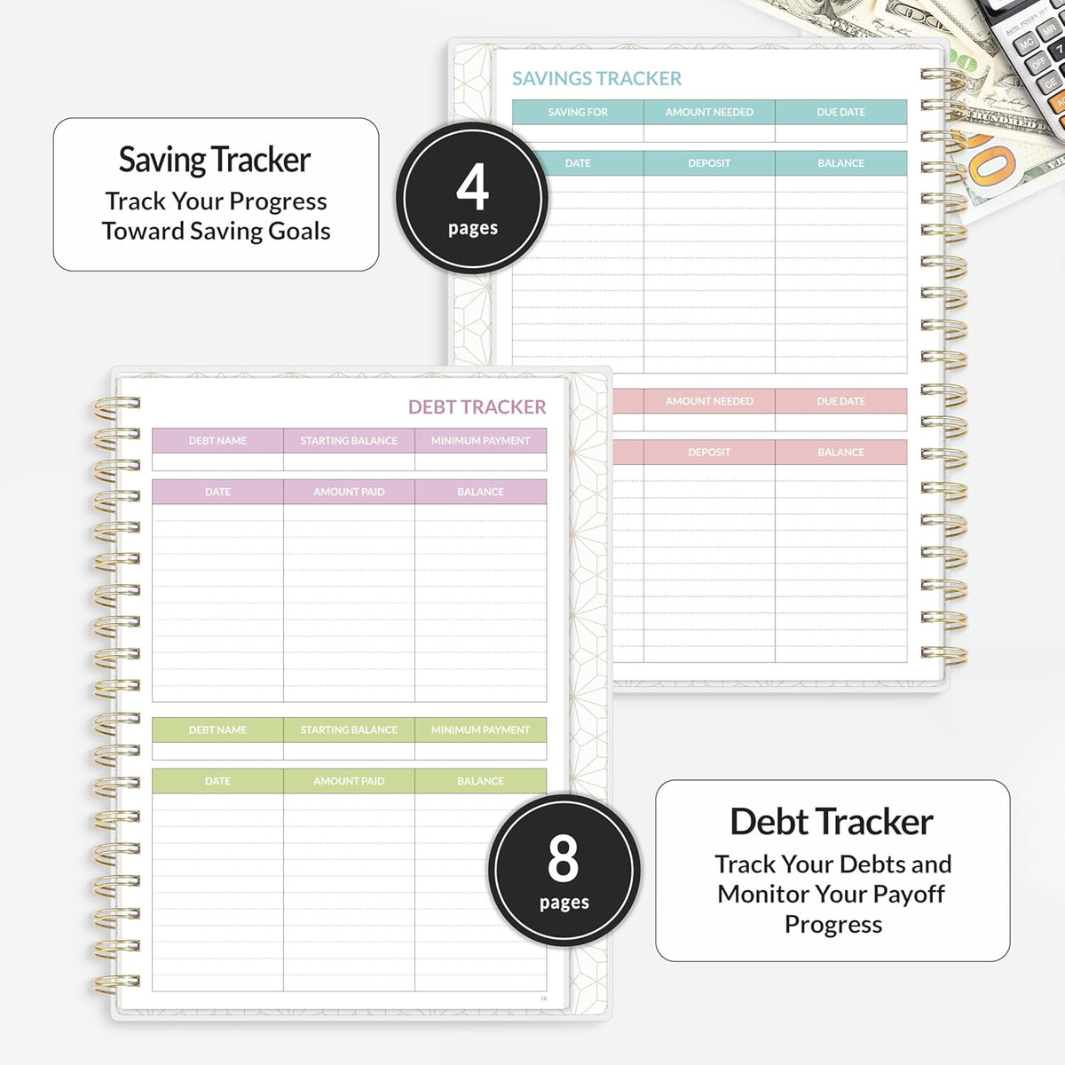 SUNEE Budget Planner - Deluxe Monthly Budget Book with 12-Pockets for Bill Organizer, Undated 12 Month Expense Tracker Notebook & Account Book B5 Size (8" x 10") to Manage Your Finance Planner, Pink