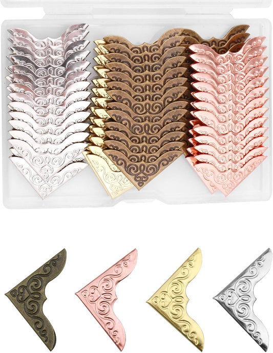 Olldag 100 PCS Metal Book Corners, Vintage Book Corner Protectors, Iron Corner Guard Edge Decorative for Scrapbook Photo Album Diary Cover Menus Folder (Antique Bronze+Silver+Gold+Rose Gold)