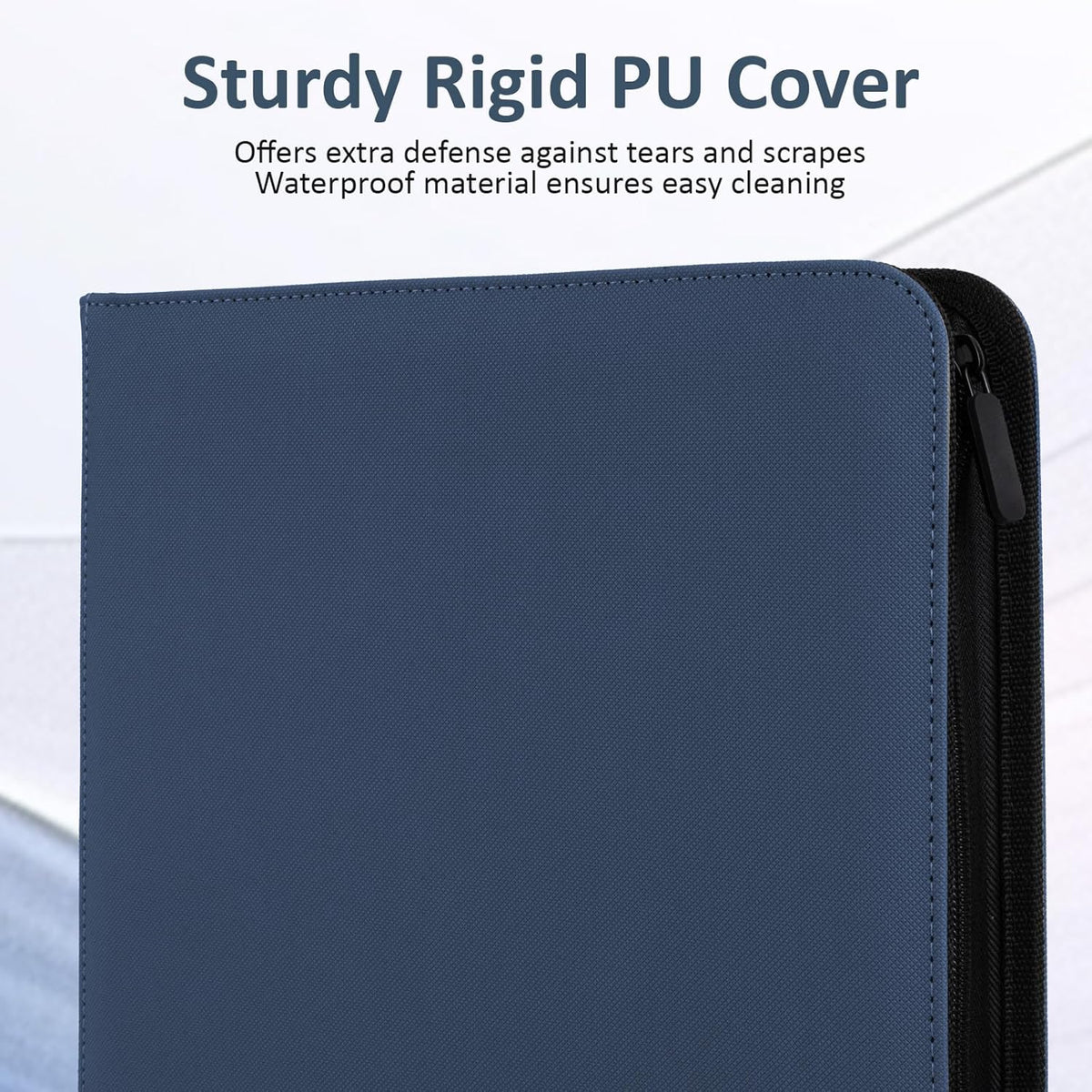 Trading Card Binder 9 Pocket with Zipper, Fvxldcz PU Cover Card Collection Binder 540 Cards Sleek Side-Loading Card Album, Sturdy Card Collection Folder for TCG, MTG, Yugioh, Sport Cards (Navy Blue)