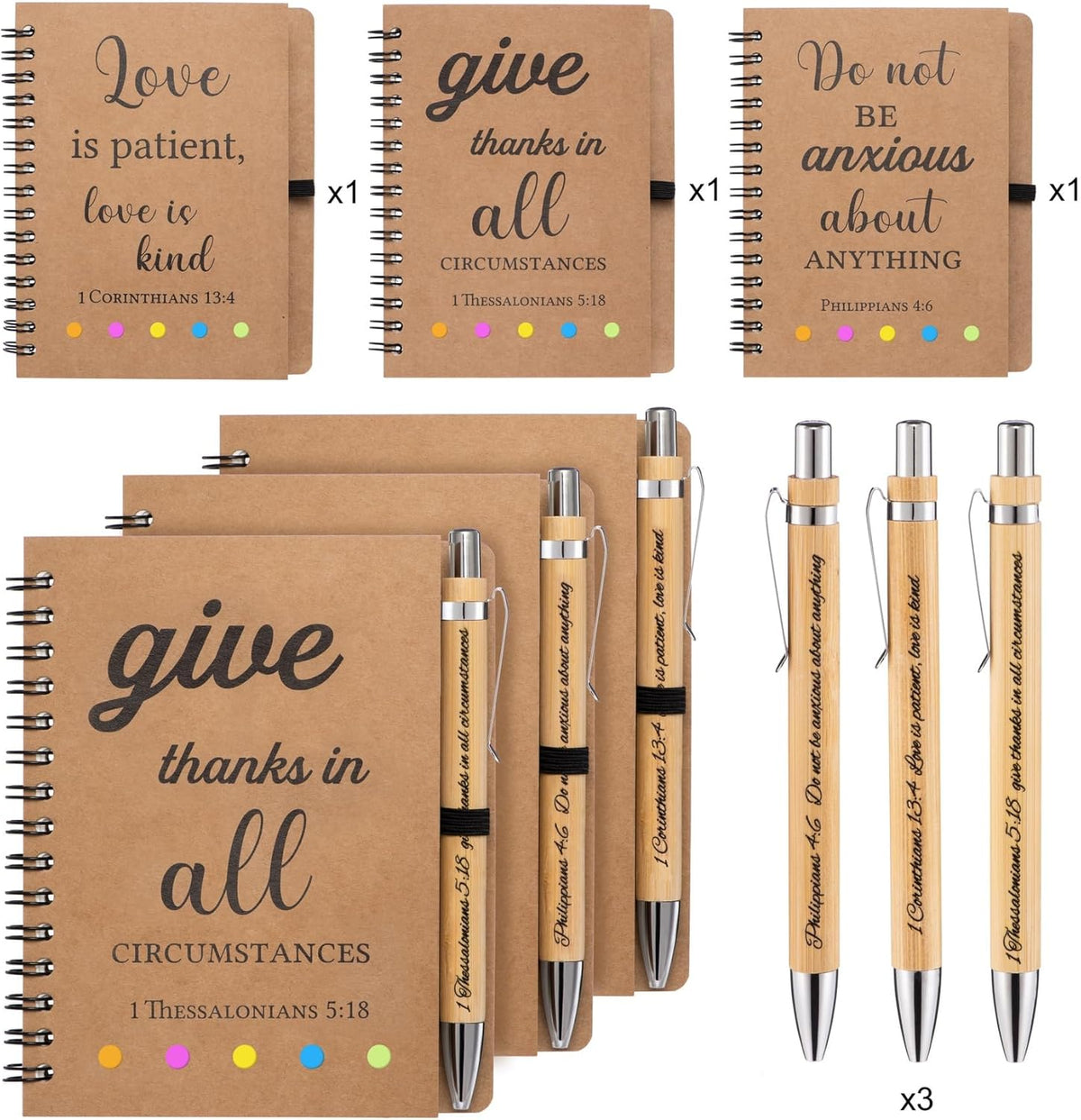 6 Pcs/3 Set of Christian Gifts Spiral Notebooks Bulk Journals with Christian Pens Prayer Journal Christian Journal for Women and Men, Perfect Home Gifts