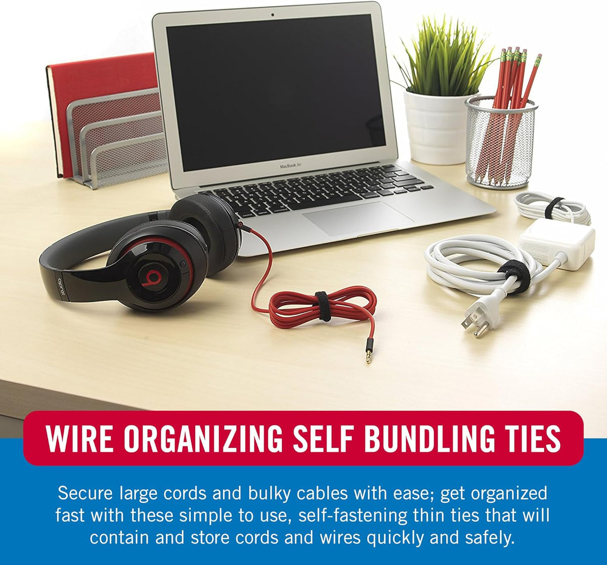 VELCRO Brand Cable Ties, 100Pk - 8 x 1/2" Red and Black, Reusable Alternative to Zip Ties, ONE-WRAP Thin Pre-Cut Cord Organization Straps, Wire Management for Office or Home, VEL-30200-AMS, Black/Red