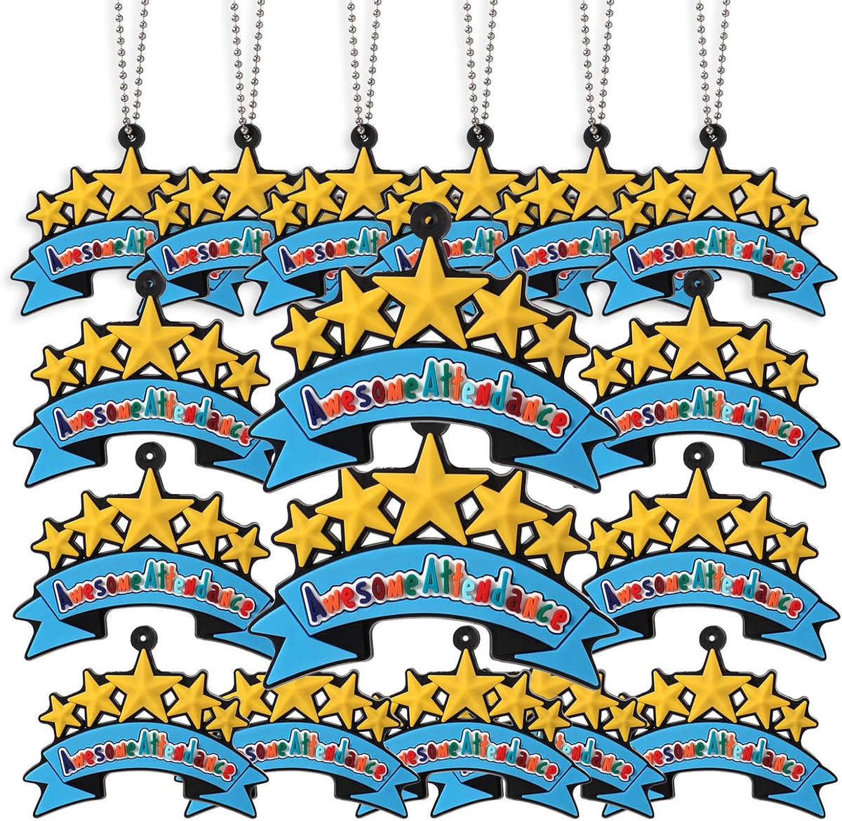 50 Pcs Awesome Attendance Silicone Tags with Chains, Motivational Brag Awards for Students, Classroom Incentives, Teacher Rewards, Reading Competition Prizes, Wearable Encouragement Gifts