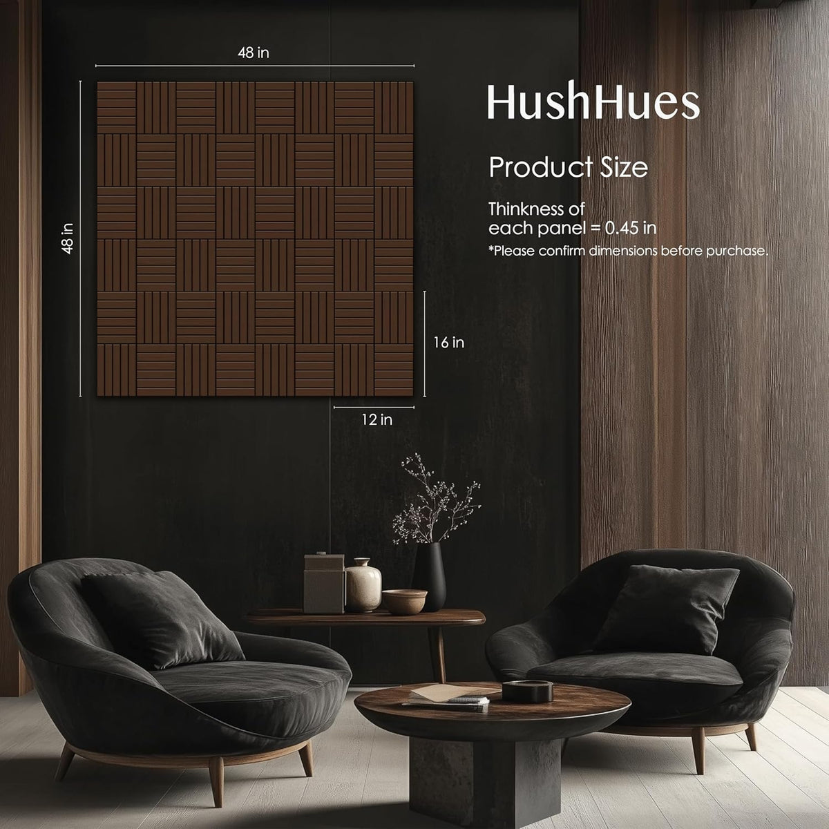 12-Pack Acoustic Panels, 16"x12"x0.4" Large Acoustic Wall Panels, Self-Adhesive Sound Absorbing Panels for Recording Studios & Offices, Brown+Black Decorative Acoustic Panels