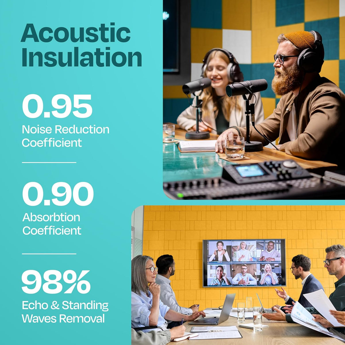Acoustic Panels 12-Pack Soundproof Wall Panels 12"x12"x0.4" Decorative Sound Dampening for Your Home, Office, Studio, Bedroom & More with Unique GridFrame Carving [Yellow Orange Gold]