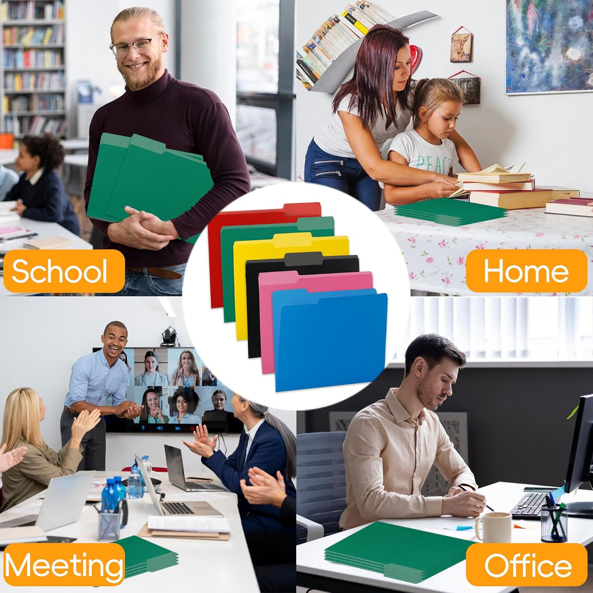 100 Packs File Folders,Green Folders,1/3-Cut Tabs,File Folders Letter Size,8.5x11 Inch File Folders for Office,School and Home,Organizer Documents