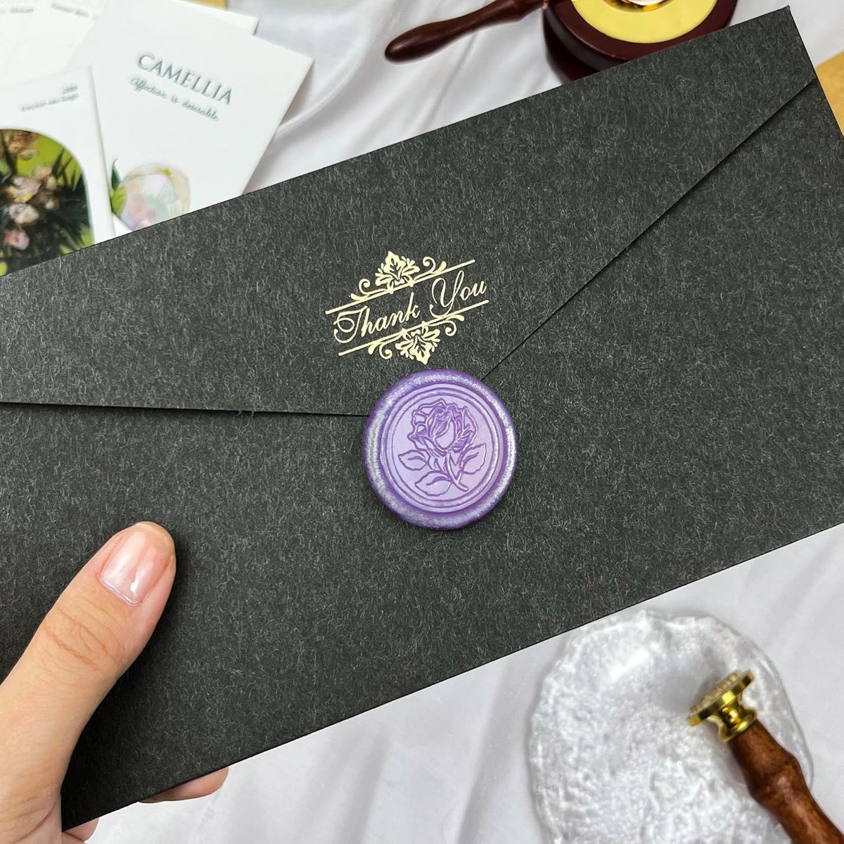 50pcs Purple Metal Vintage Wax Seal Stickers, Waterproof, Self Adhesive, for Wedding Invitations, Envelope, Gift Wrap, Christmas