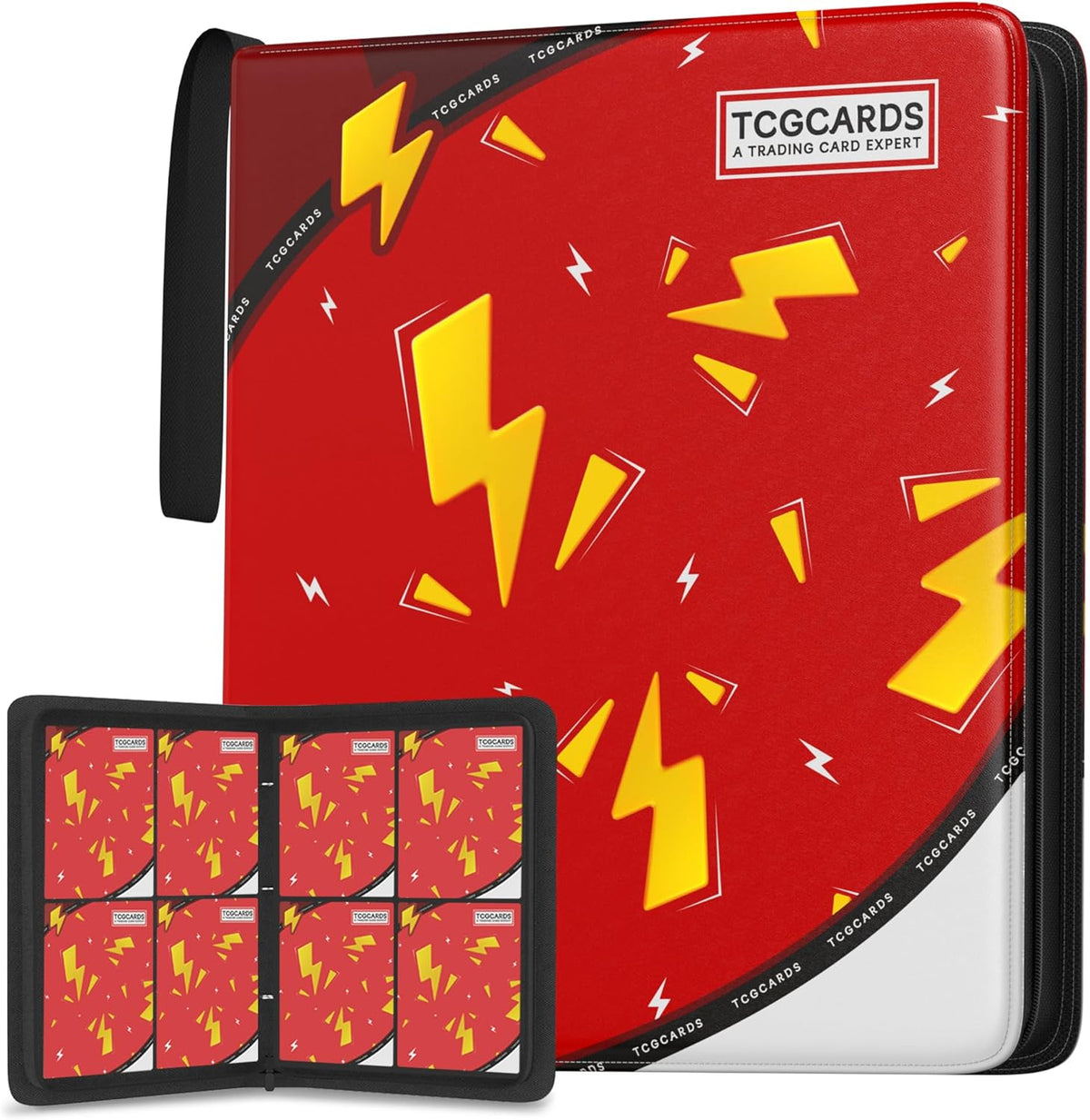 Trading Card Binder 4 Pocket，Card Binder 400 Pockets Card Book Holder Cards with 50 Removable Sleeves，3-Ring Zip Design MTG/TCG/Sport Collectible Trading Card Albums Gifts for Boys and Girls (Red)