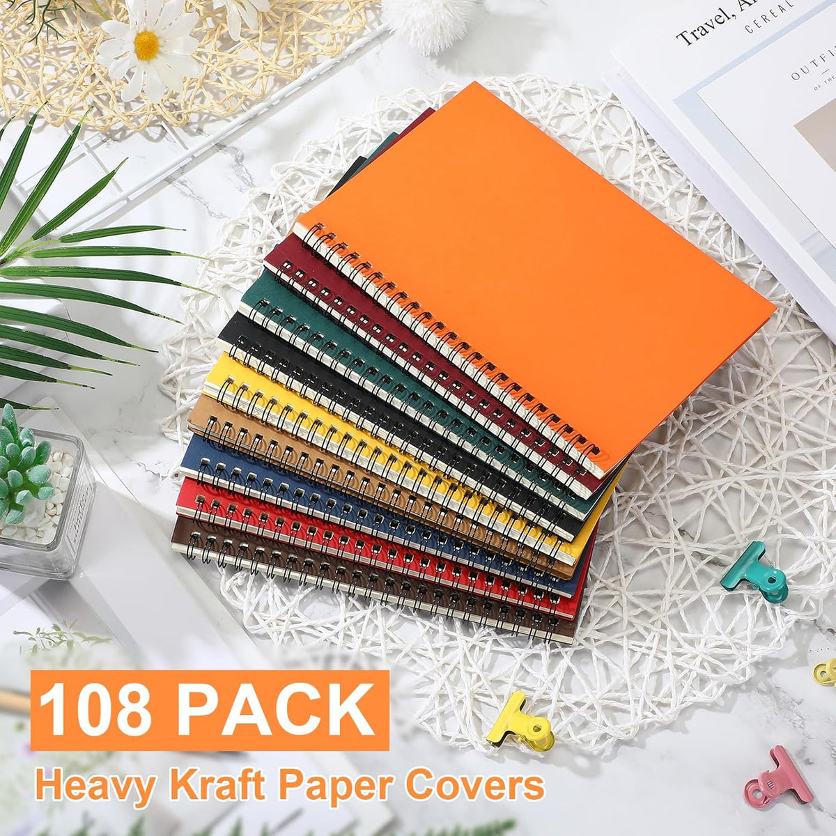 Yahenda Spiral Notebook College Ruled Journals Notebooks Lined 8.3 x 5.5 Inch Note Books Bulk A5 Writing Notebooks Thick Paper Notebook for Office Business School Supplies (Rich Colors,108 Pcs)