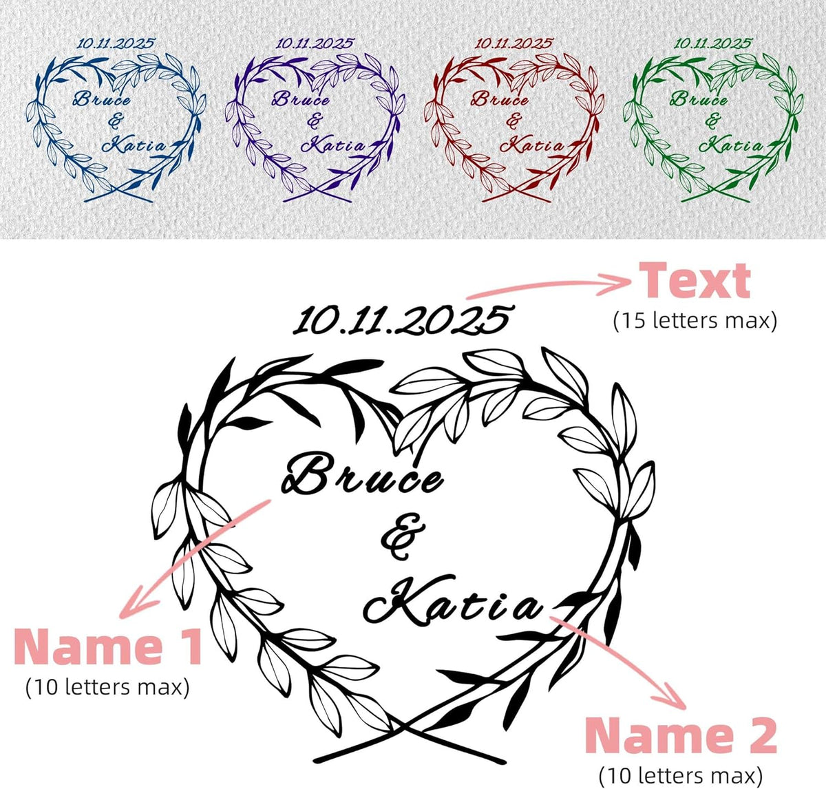 Personalized Wedding Embosser Stamp， Custom Book Business Card Paper Document Notebook, Self Inking Stamp，Book Lover Gifts，Christmas Gifts (Style09)