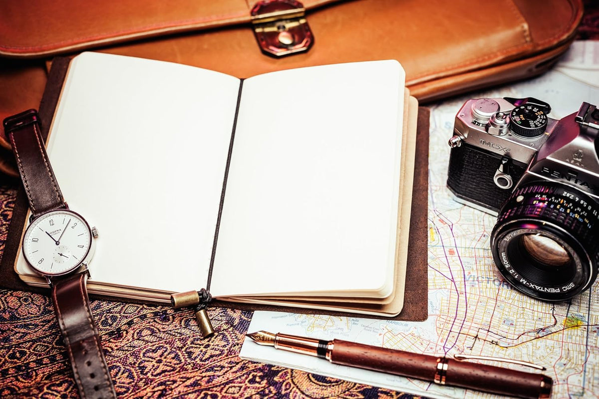 WANDERINGS Pocket Notebook - 4" x 5.1" / 10cm x 13cm - Small, Passport Size Refillable Travelers Notebook - A Beautifully Handcrafted, Rugged and Leather Pocket Journal. Includes 80 GSM Blank Inserts