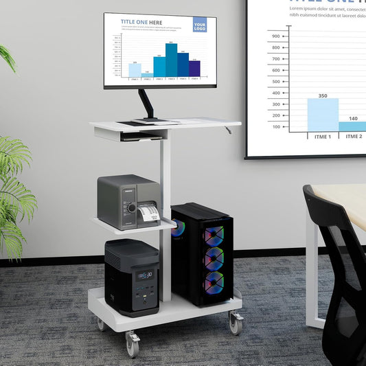 Natwind Mobile Workstation Cart with Monitor Mount,Height Adjustable Rolling Computer Cart, Heavy-Duty Rolling Standing Desk with CPU Holder for Home Office, School,Warehouse, Medical, Workshop