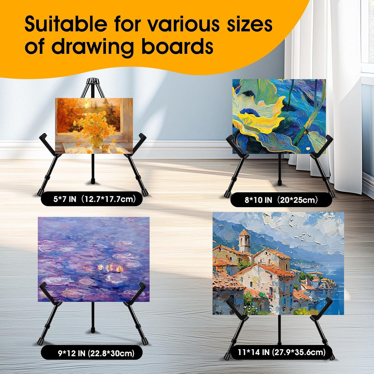 AROIC 24 Pack 14'' Tabletop Easels, Black Steel Table Top Easels for Display, Adjustable Portable Table Top Easel for Paintings, Signs, Posters,Frame Pictures(with 24 Bags)