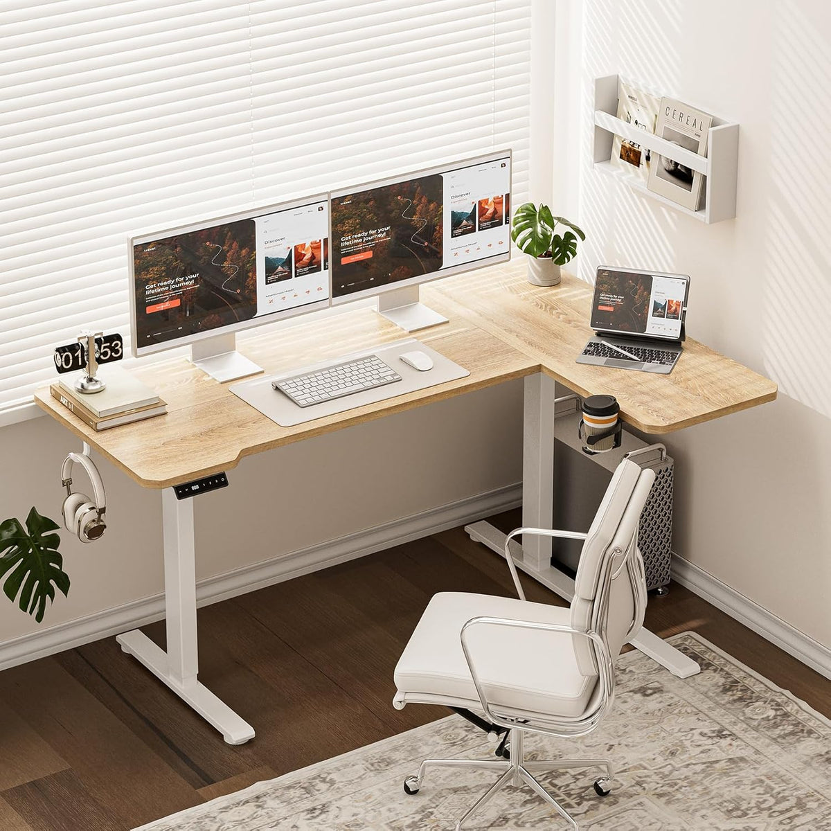 51" Reversiable L-Shaped Electric Standing Desk Adjustable Height Gaming Stand Up Corner Desk Sit Stand Home Office Computer Desk with Splice Board,Black Carbon Top