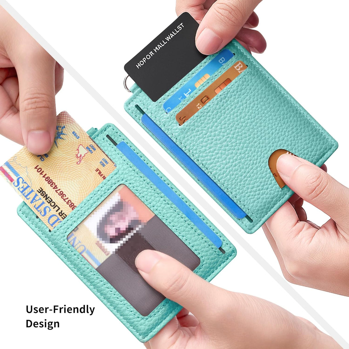 Mayski Slim Wallet, Credit Card Holder for Women, Minimalist Front Pocket RFID Blocking Card Cases, Small Wallet Women Men(Litchi Ocean Green)