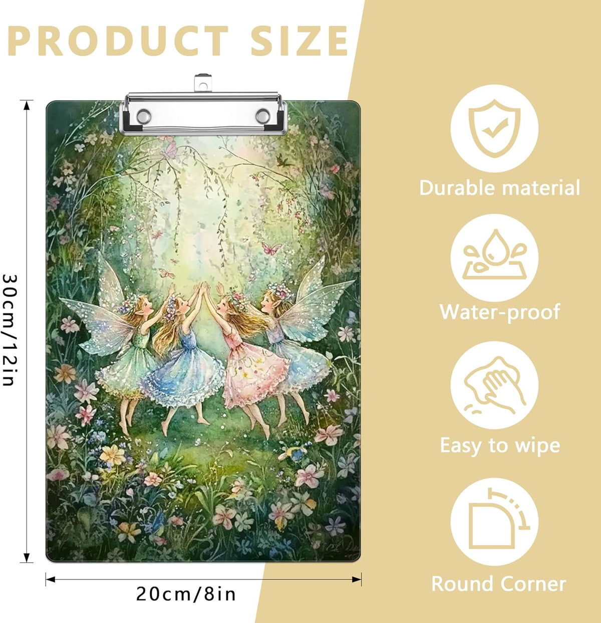 Garden Fairy Plastic Clipboards,Decorative Plastic Acrylic Clipboard for Teacher Social Worker Students Office Supplies 8 * 12