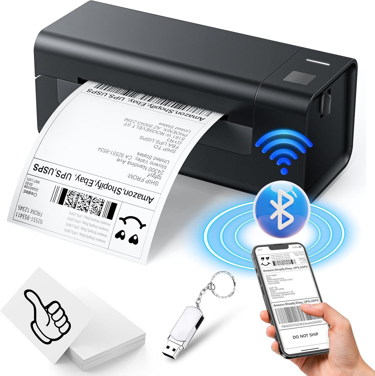 Thermal-Shipping-Label-Printer for Small Business 4x6 Bluetooth Thermal Label Printers 300mm/s Compatible Windows Mac, Android, Desktop Print Sticker Makers Machine widely Used for Amazon,Ebay