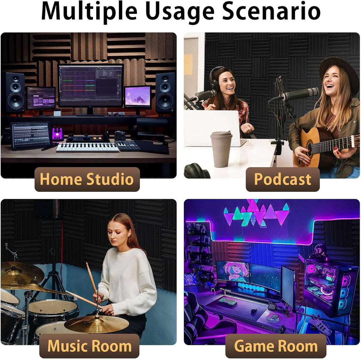 36 Pack Acoustic Foam Panels with Self-Adhesive 12" X 12" X 2" Wedges Sound Proof Foam Panels for Walls High Density Soundproof Wall Panels for Studio and Home