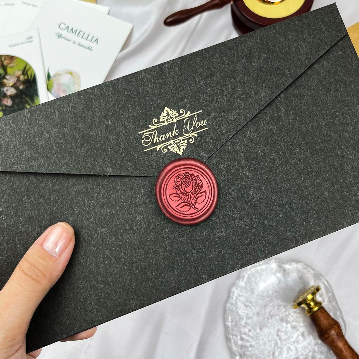 50Pcs Wax Seal Stickers Handmade Envelope Seals Self Adhesive Wax Stickers for Wedding Party Invitations, Envelope, Gift Wrap, Christmas(Rose Style, Red)