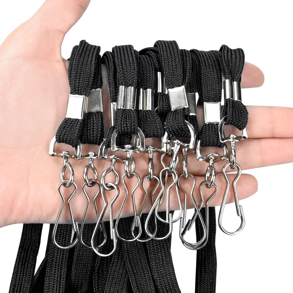 100 Pack Bulk Black Lanyards for ID Badges Durable Neck Lanyards with Metal Swivel J-Hook Comfortable for Events, Employees, Schools, Cruises, Name Tag ID Holder