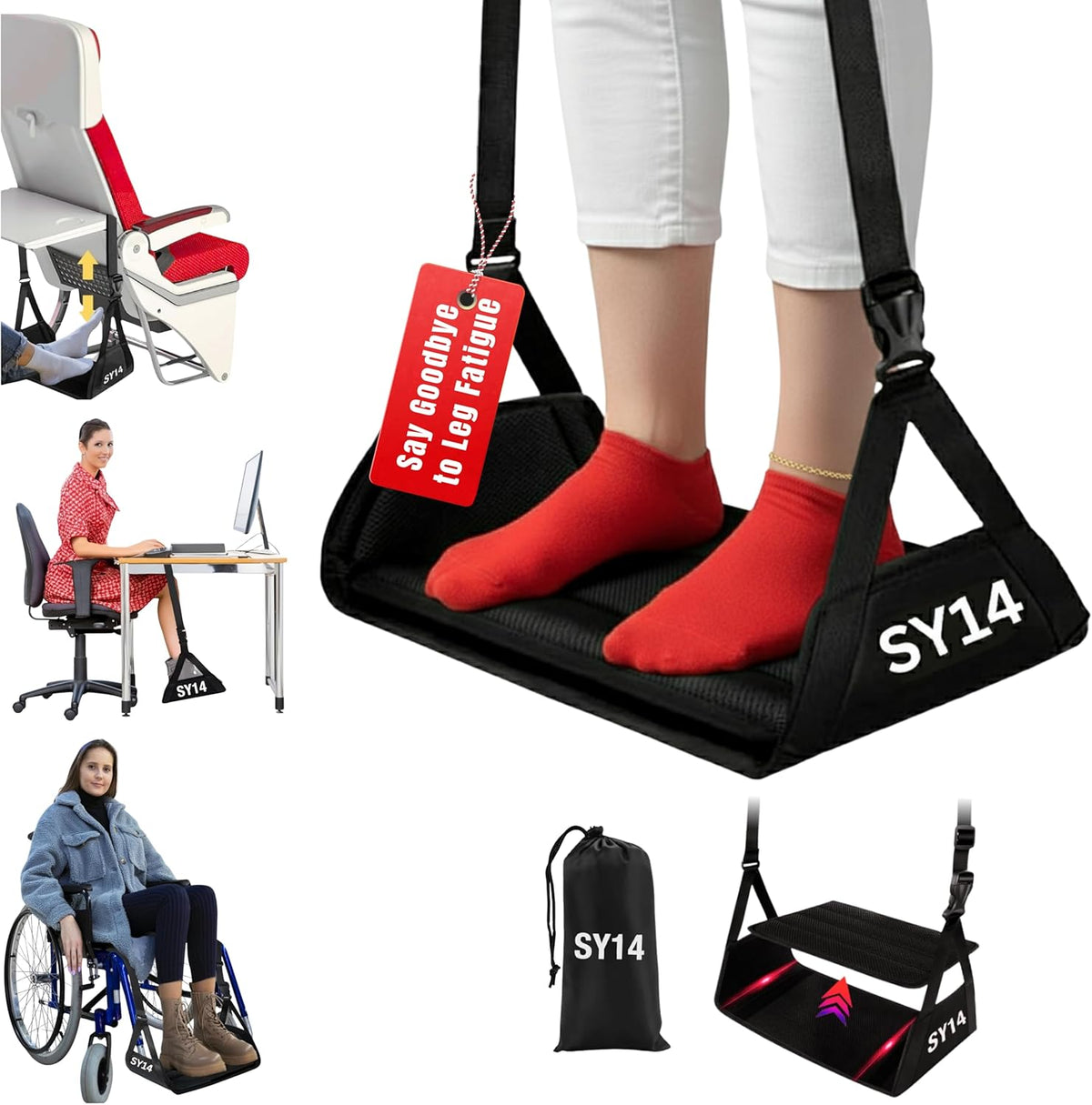 Premium Airplane Foot Hammock – Foot Hanger For Flights Portable Foot Rest For Air Travel Leg Rest For Airplane Travel Under Desk Foot Hammock for travel Gift Men Women Wheelchair footrest replacement