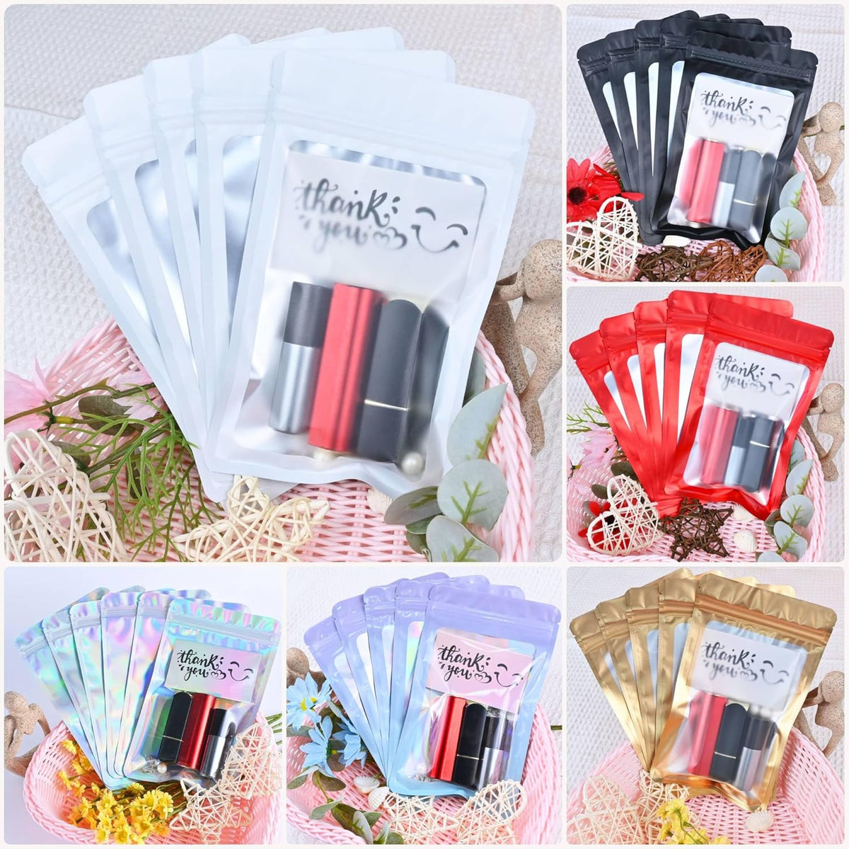 Resealable Mylar Pouch Pen Bags Great for Office Home Party Favor Food Storage Cookies Sample Jewelry Snack (100PCS, Purple and Blue Color, 3 x 4.7 inch)