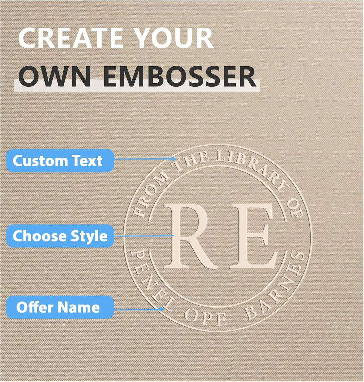 Custom Book Embosser | Personalized Library Embosser | Initials Stamp | from The Library of Self Ink Stamps (Initials 2)