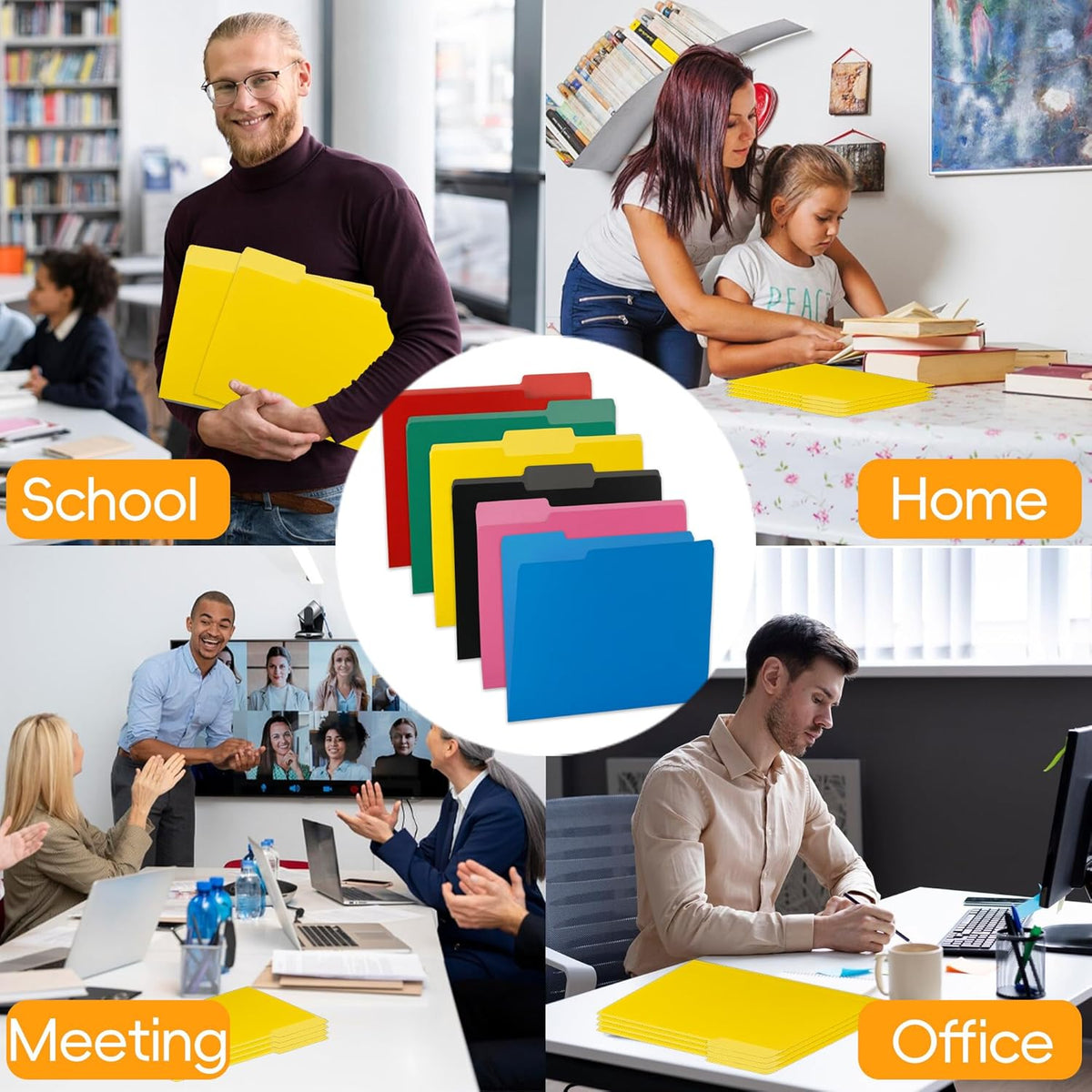 100 Packs Yellow File Folder,1/3-Cut Tabs,File Folders Letter Size,8.5x11 Inch File Folders for Office,School and Home,Folders for Documents