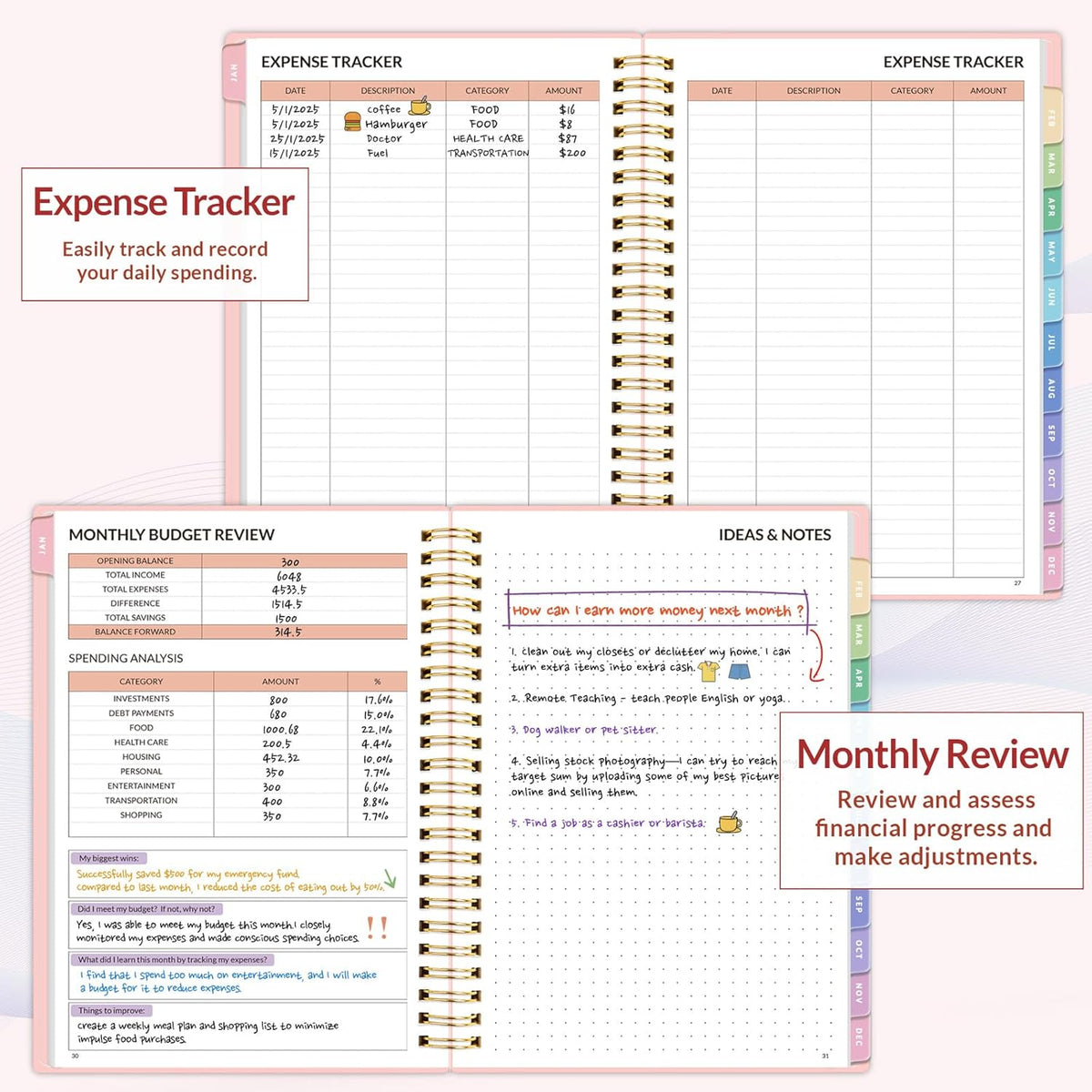 2026 Budget Planner - Monthly Budget Book from JAN 2026 - DEC 2026 with Expense Tracker Notebook, A5 Size (6.4" x 8.3") Bill Organizer & Finance Planner Account Book to Manage Your Finances, Pink