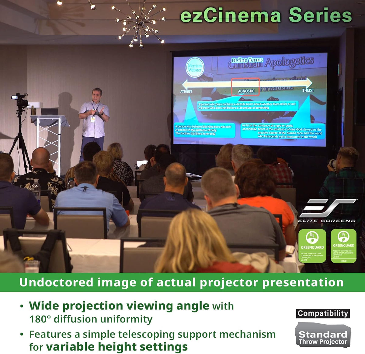 Elite Screens ezCinema Series, 120-inch 16:9, Manual Floor Pull Up Projection Projector Screen, Movie Home Theater Office Church 8K 4K Ultra HD 3D Ready, US-Based Company. 2-YEAR WARRANTY, F120NWH