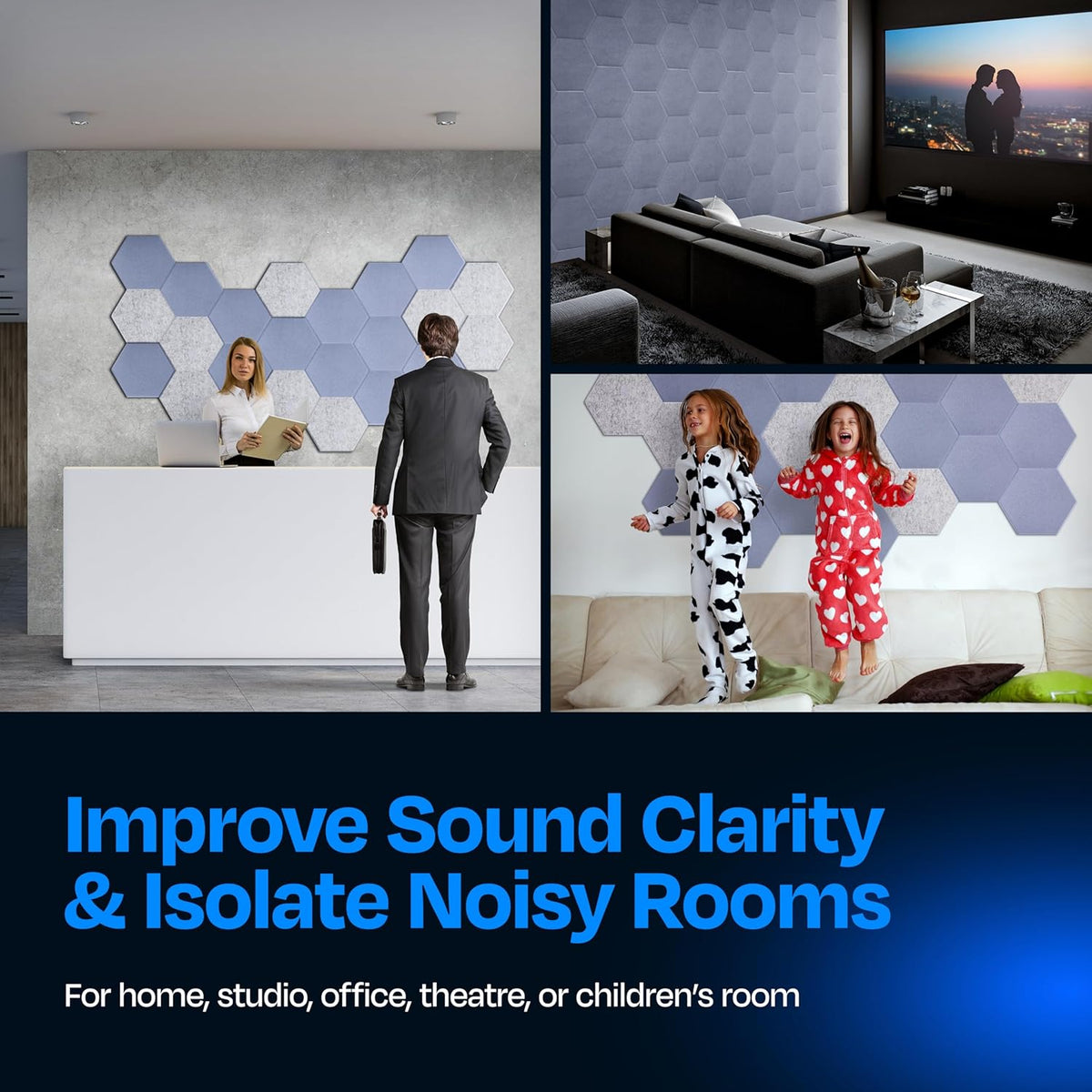 Acoustic Panels 12-Pack - 14"X12.1"X0.4" Soundproof Wall Panels - High Density Sound Dampening - Dusky Gray Hexagon