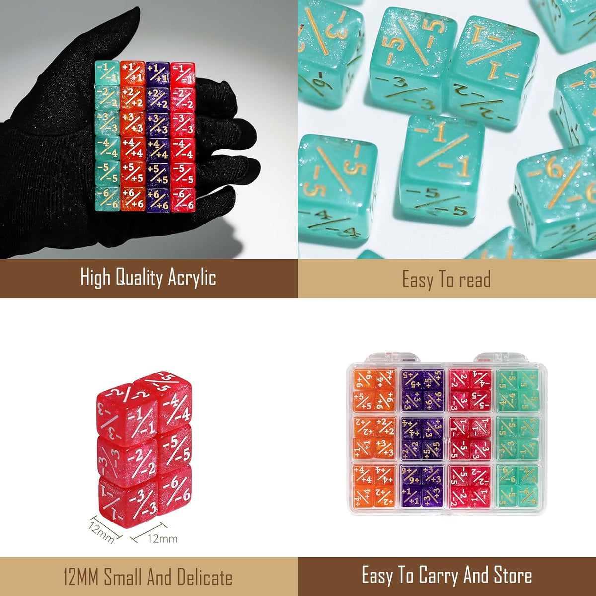 48PCS 12mm MTG Dice Life Counters Set for Magic The Gathering, Small MTG Tokens Loyalty Dice with Box, Compatible with Magic Card Game Accessories CCG Creature Stats