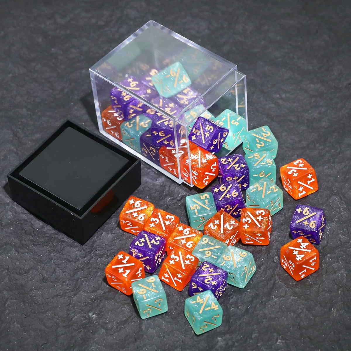 36PCS 12mm MTG Life Counters Dice Set with Box, MTG +1/+1 Tokens 6 Sided Mini Dice Set for Magic The gatering, Compatible with TCG CCG Magic Card Gaming Accessories