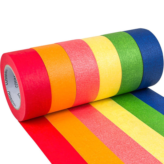 COSIMIXO Colored Masking Tape 1.88 inches x 60 Yards,Rainbow Colors Painters Tape 6 Rolls Colorful Painters Tape for Painting, Arts & Crafts, Labeling, Residue-Free Removal, Easy Hand-Tear
