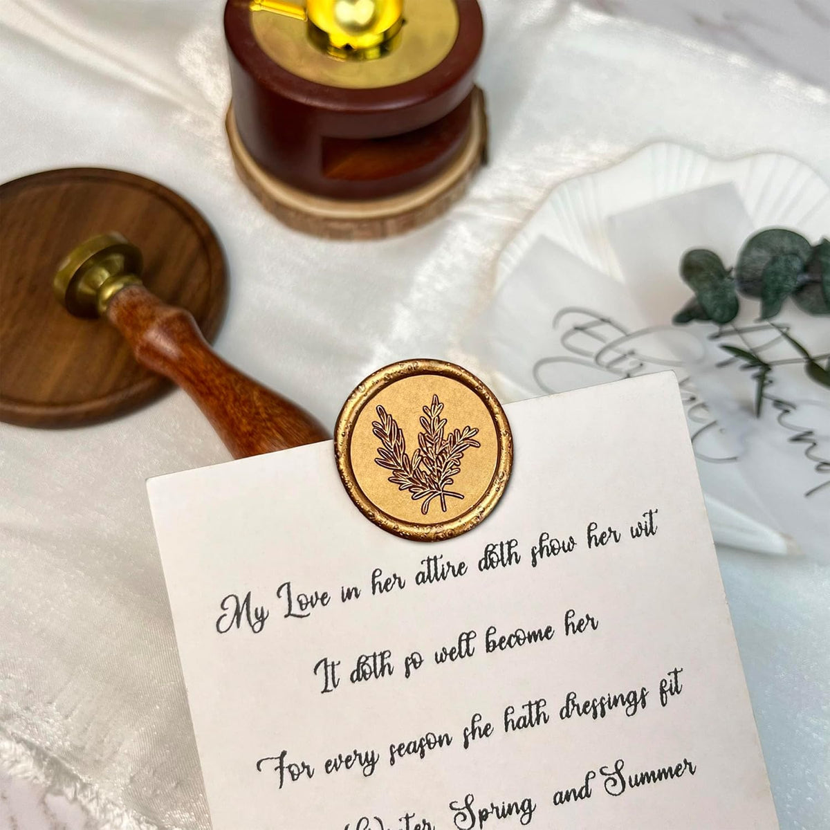 100Pcs Wax Seal Stickers Handmade Envelope Seals Self Adhesive Wax Stickers for Wedding Party Invitations, Envelope, Gift Wrap, Christmas(Rosemary Style, Antique Gold)
