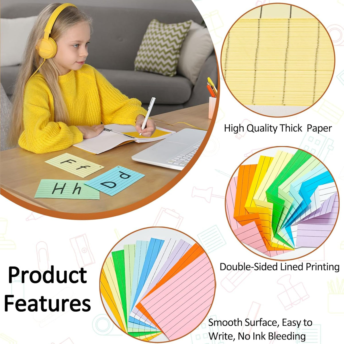 2000 Count Colored Index Cards 3x5, Lined Note Cards, Notecards, Study Cards, Flash Cards for Studying School Note Taking Office College Supplies, 10 Colors