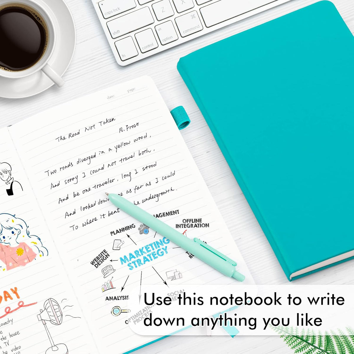 feela 12 Pack Notebooks Journals Bulk with 12 Black Pens, A5 Hardcover Notebook Classic Ruled Journal Set with Pen Holder for School Business Work Travel Writing, 120 GSM, 5.1”x8.3”, Emerald