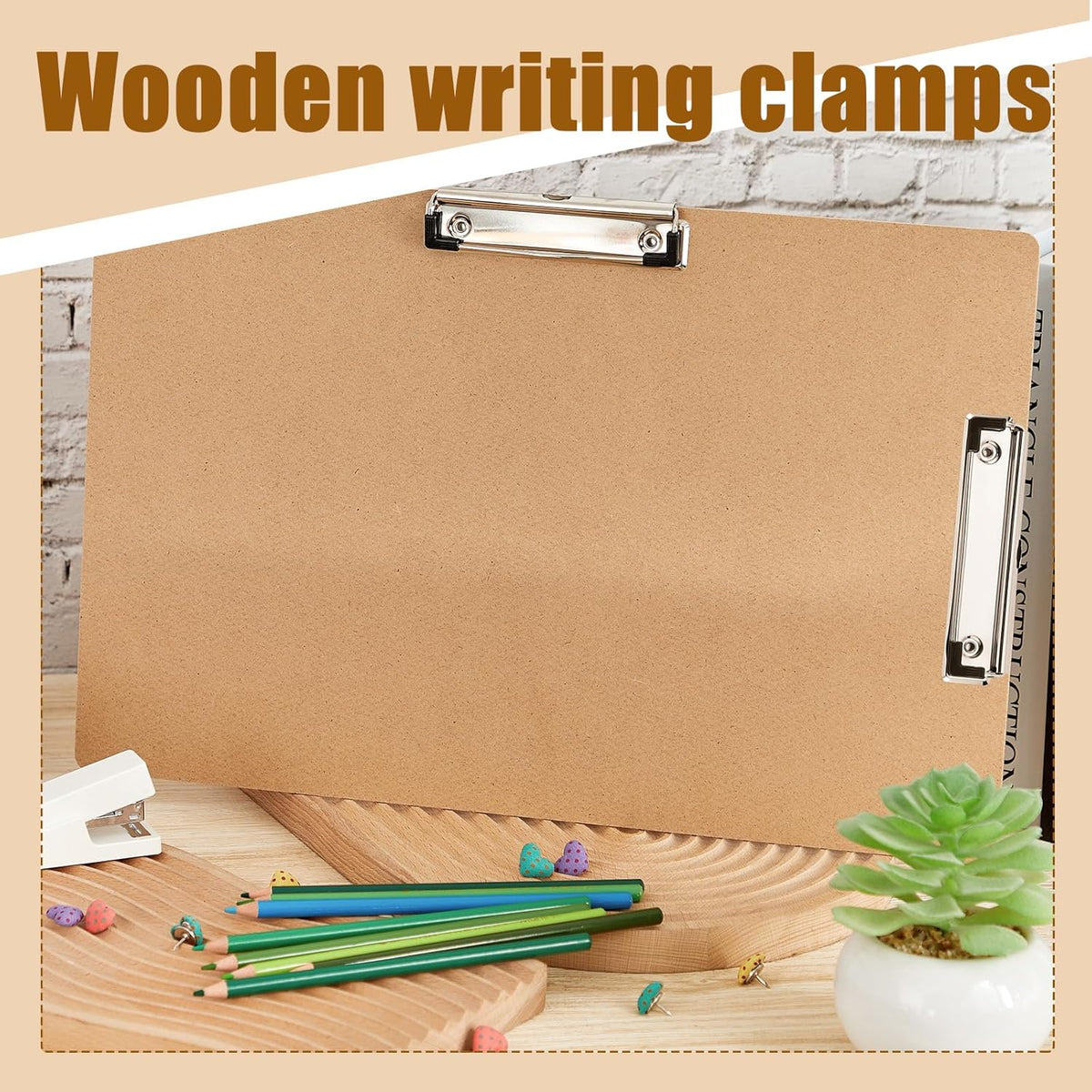 Henoyso 12 Pcs 11x17 Clipboard Wooden Lap Board with Low Profile Clip Brown Double Landscape Clip Hardboard Drawing Board Landscape Horizontal Large Clipboard for Desk Paper Sketching Art Supplies