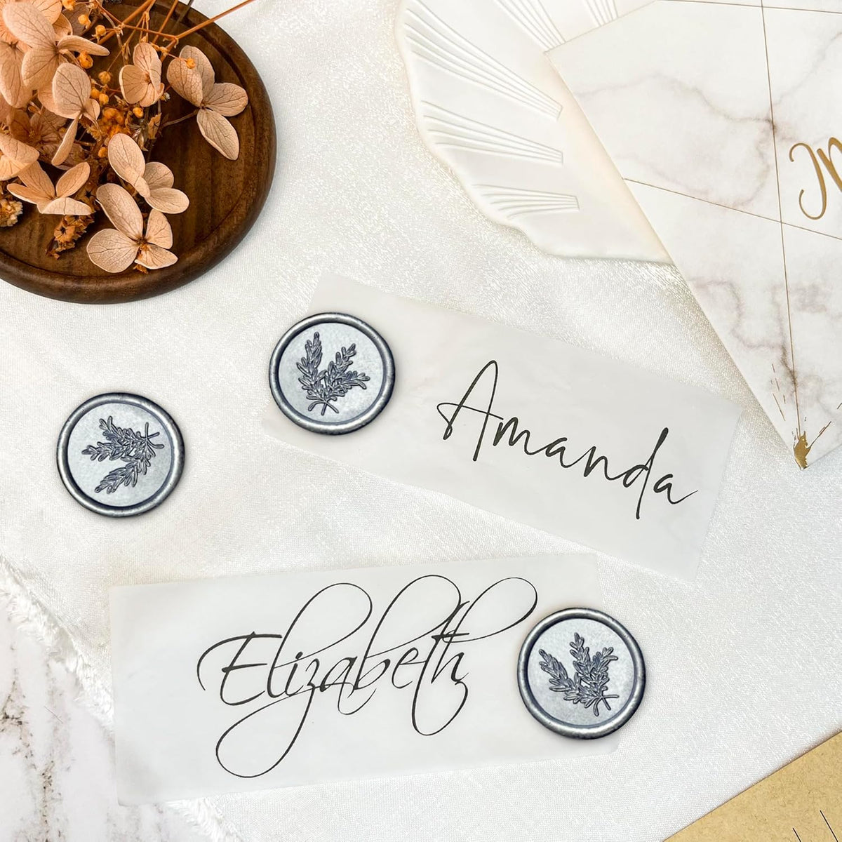 25Pcs Wax Seal Stickers Handmade Envelope Seals Self Adhesive Wax Stickers for Wedding Party Invitations, Envelope, Gift Wrap, Christmas(Rosemary Style, Gray Blue)
